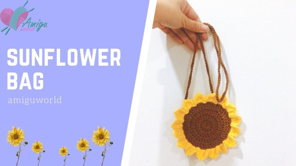 Crochet sunflower bag tutorial with floral granny square handmade design
